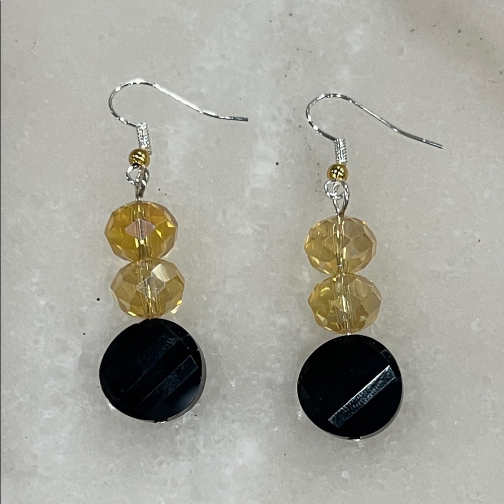 Elegant Black and Gold Crystal Dangle Earrings